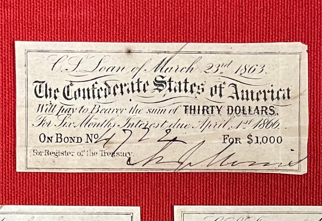 Authentic 1863 C.S.A $30 Civil War Confederate Bond/Notes