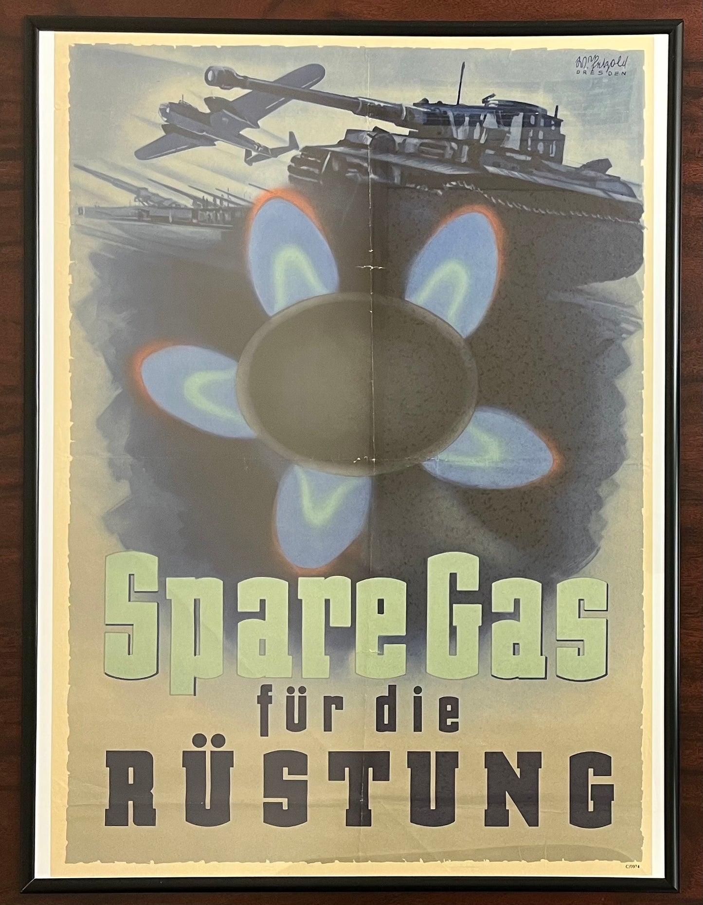 Original WW2 German Propaganda Poster-Spare Gas Für Die Rüstung (Save Gas for Armaments)
