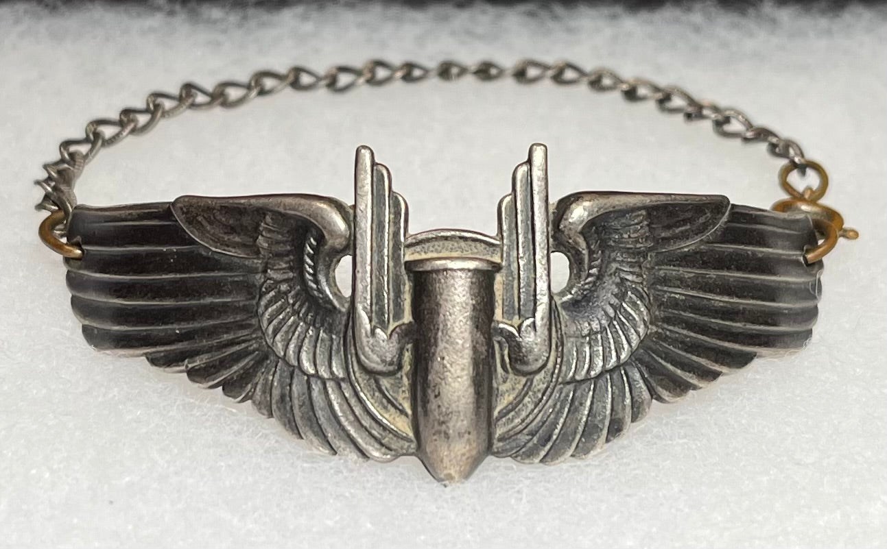 WWII USAAF 3” AERIAL GUNNER WINGS BRACELET - .925 STERLING