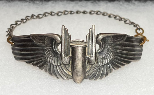 WWII USAAF 3” AERIAL GUNNER WINGS BRACELET - .925 STERLING