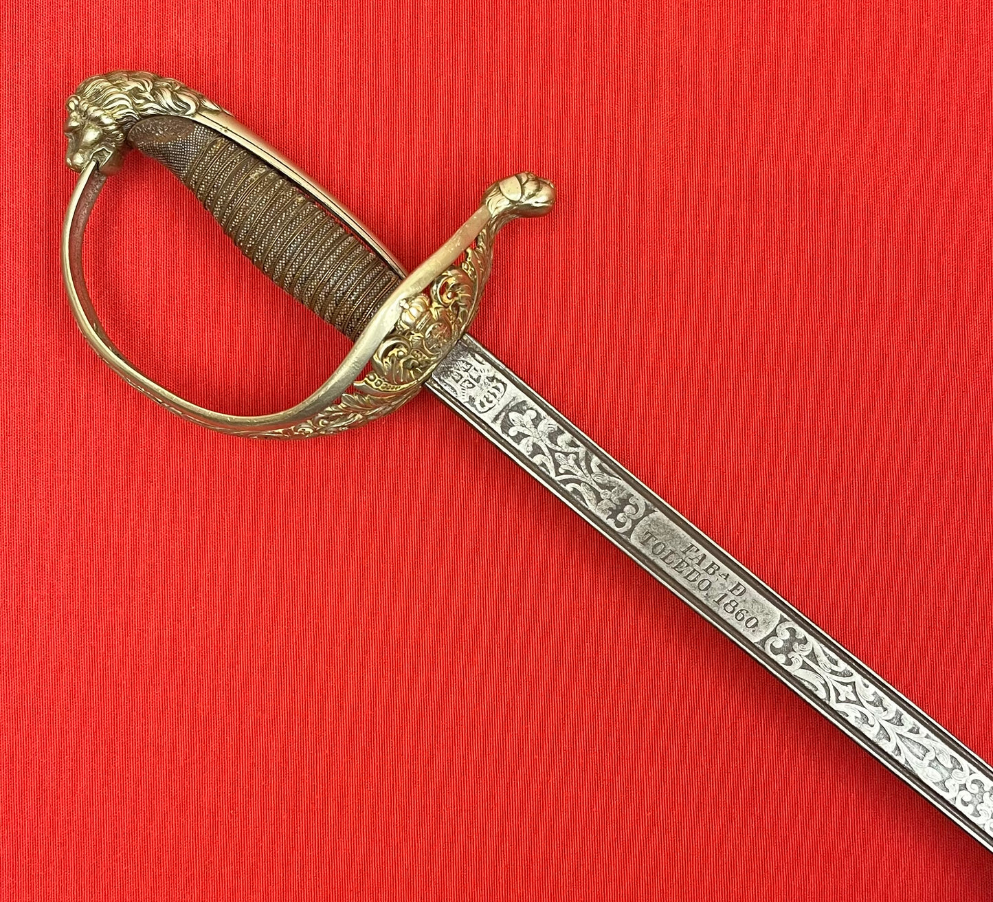 Pre-Spanish American War Spanish Officer’s (High Ranking) Silver Hilted Lions Head Sword Toledo Dated 1860