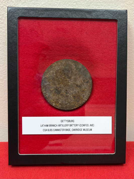 CIVIL WAR GETTYSBURG CSA 6LBS CANNISTER BASE, OAKRIDGE MUSEUM