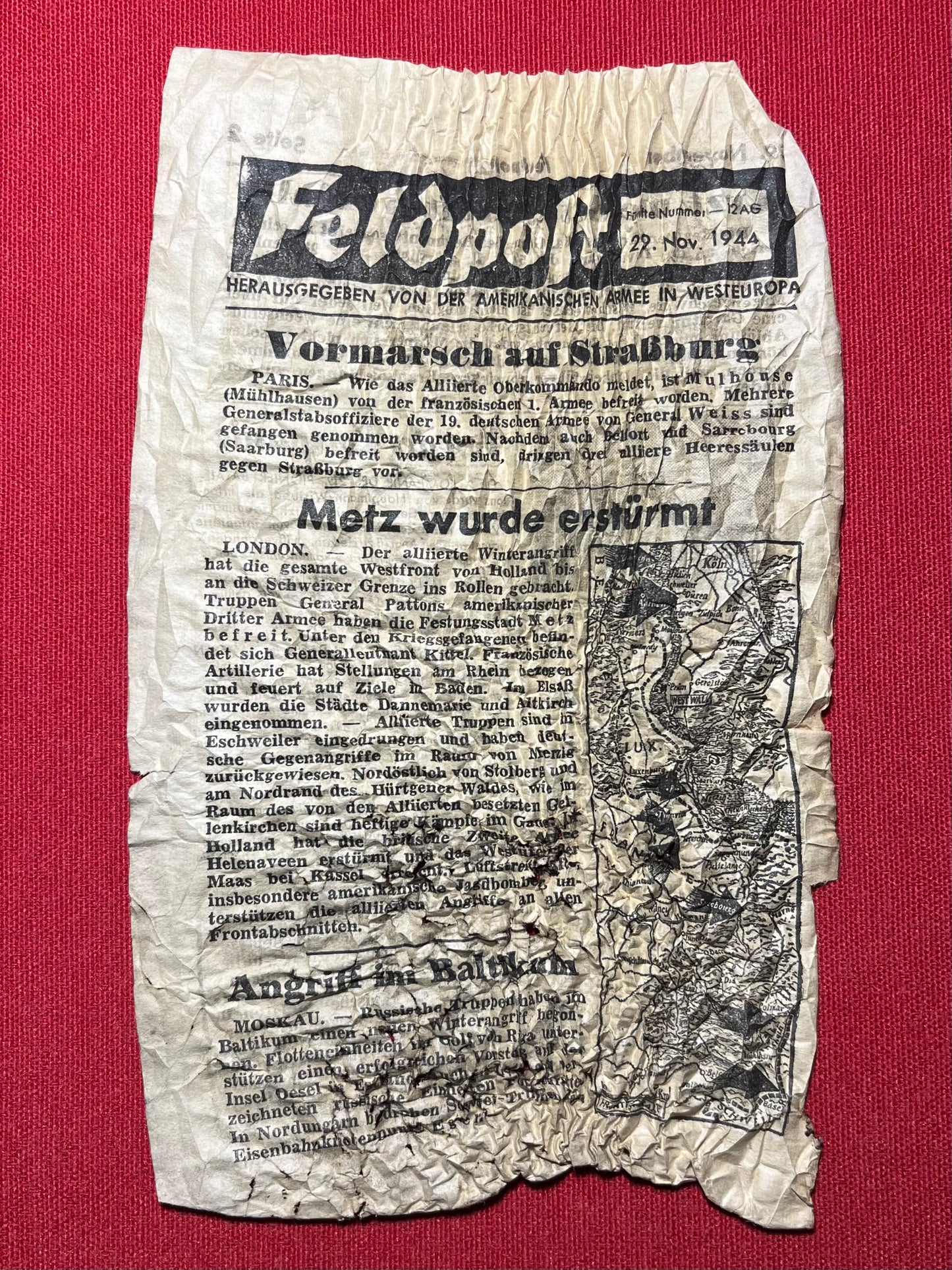 WW2 Propaganda Leaflet (Fired From Artillery Shells) U.S to German Frontlines - Feldpost