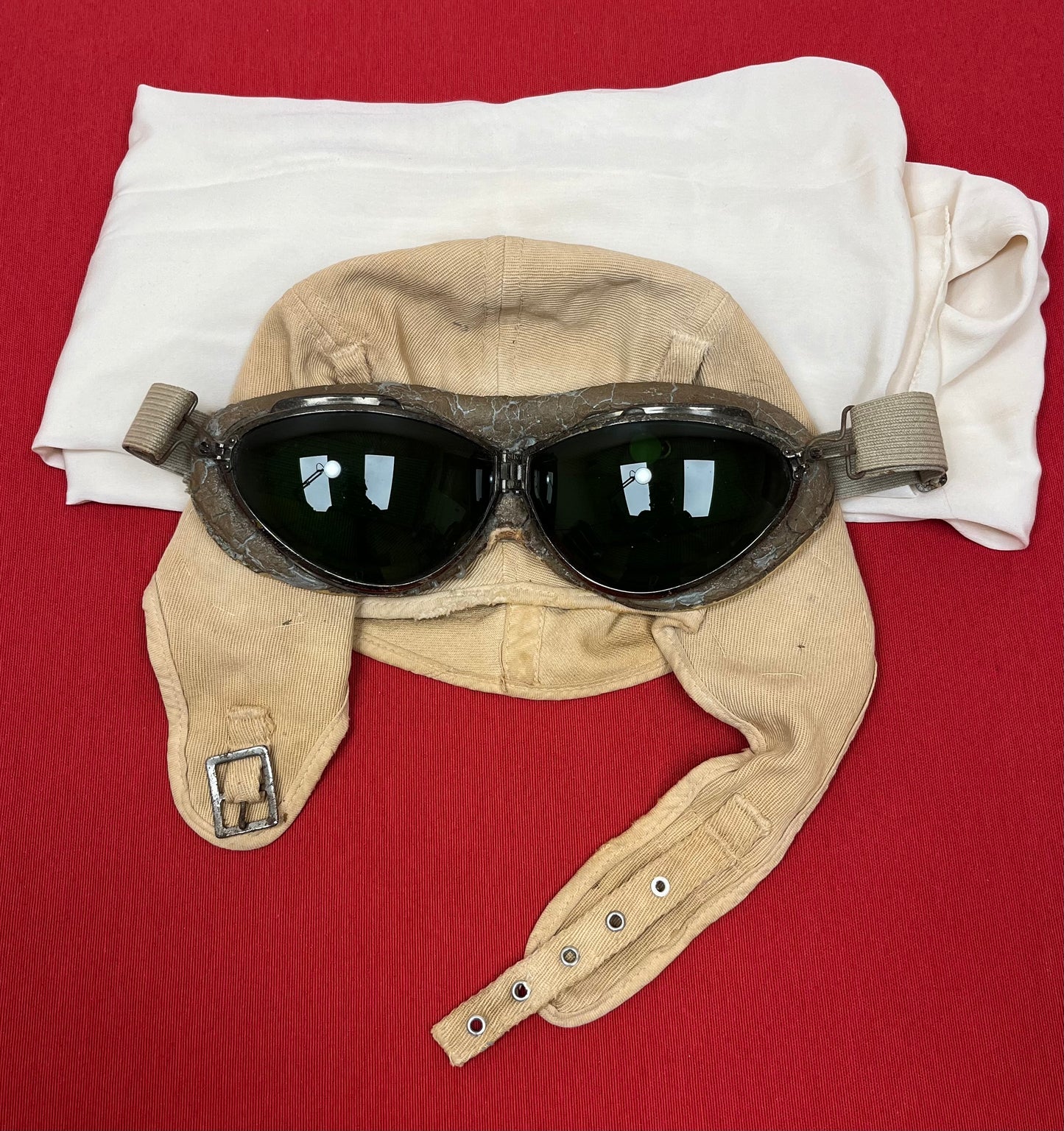 WW2 ERA U.S. NAVY MK-1 AVIATOR GOGGLES CAP & SCARF
