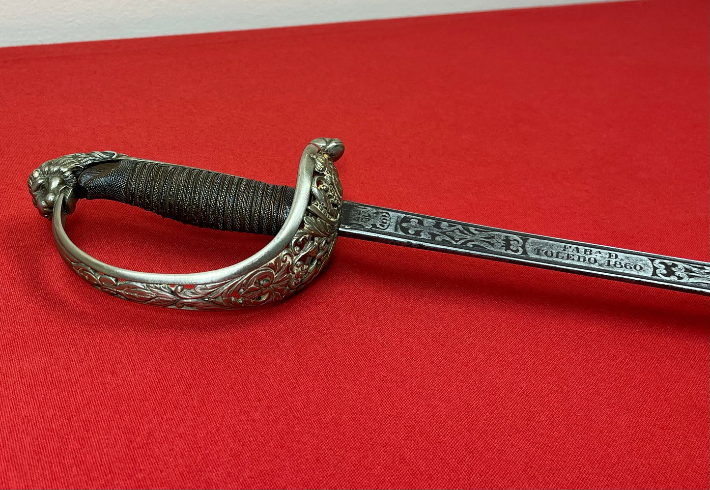 Pre-Spanish American War Spanish Officer’s (High Ranking) Silver Hilted Lions Head Sword Toledo Dated 1860