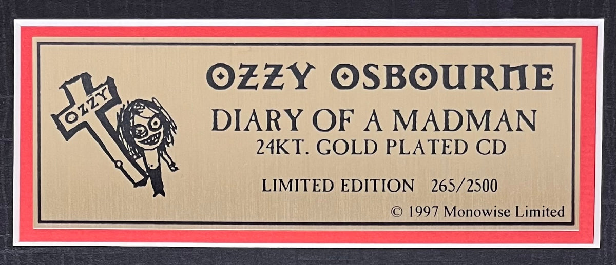 Ozzy Osbourne - 24KT Gold Plated CD (Limited Edition) Diary of a Madman 265 of 2500 1997