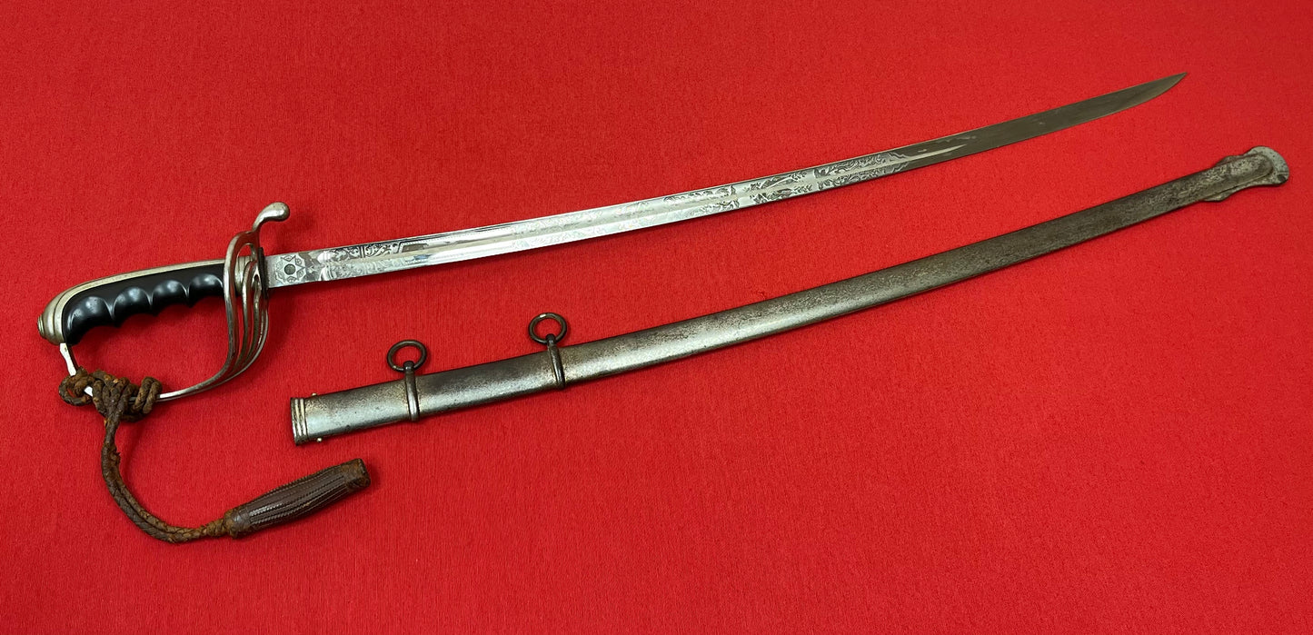 WW2 Era U.S. M1902 Officer’s Sword & Scabbard W/ Knot ENGRAVED