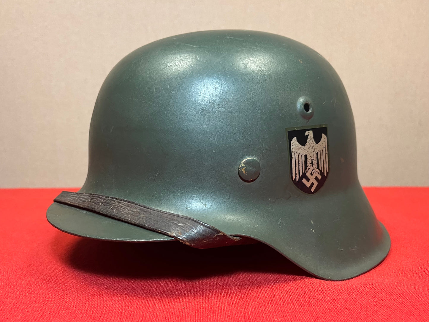 Authentic WWII German M1942 Helmet Repainted W/ Insignia Added