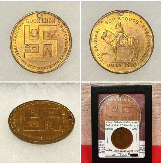1910 Boyscouts of America “Swastika” Advertising Token Scarce (Shoe For Boys) Excelsior Shoe Co.