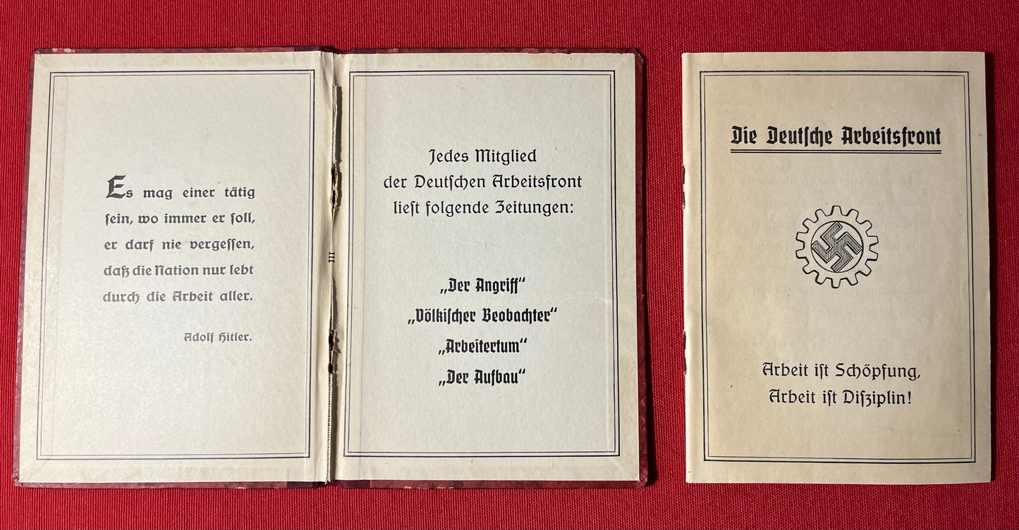 WW2 GERMAN LABOUR FRONT (DAF) MEMBERSHIP BOOK & TRADE UNION PARTY BADGES