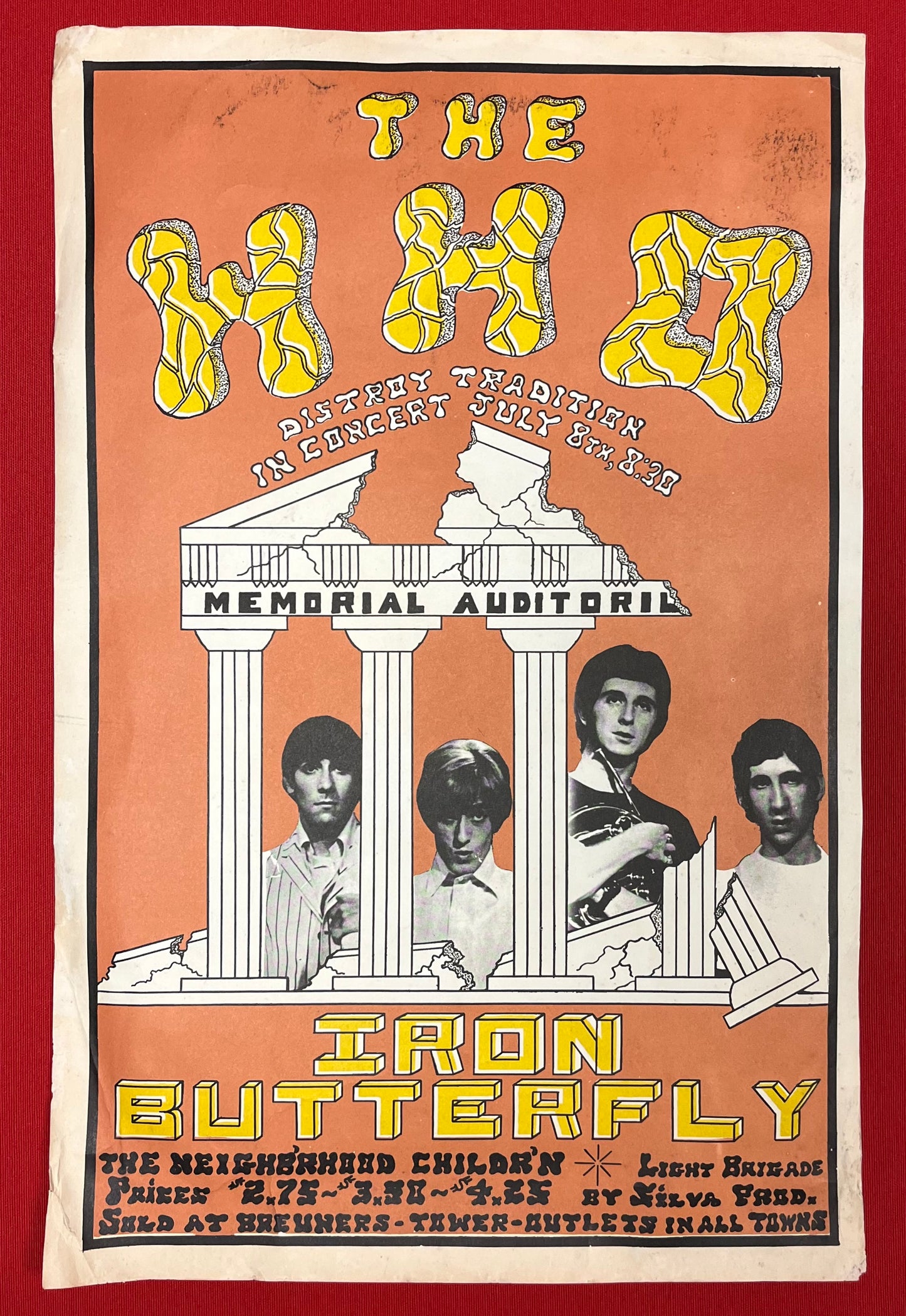 The Who & Iron Butterfly Concert Poster Memorial Auditorium Sacramento 1968 - Original