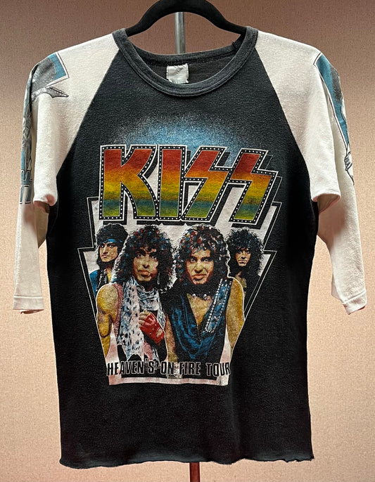 1980's Kiss - Heaven's On Fire Tour Concert Shirt 3/4 Sleeve - Original Single Stitch