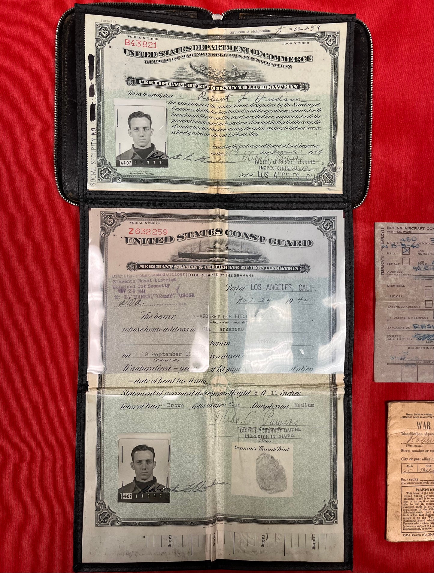 Original U.S. WWII Era Named Merchant Marine Seaman’s Identification Papers & Wallet