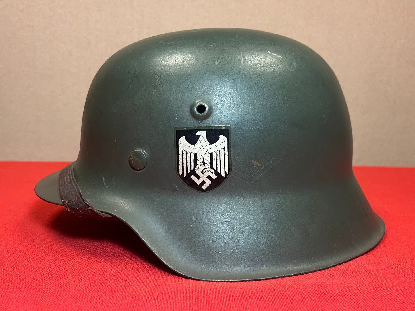 Authentic WWII German M1942 Helmet Repainted W/ Insignia Added