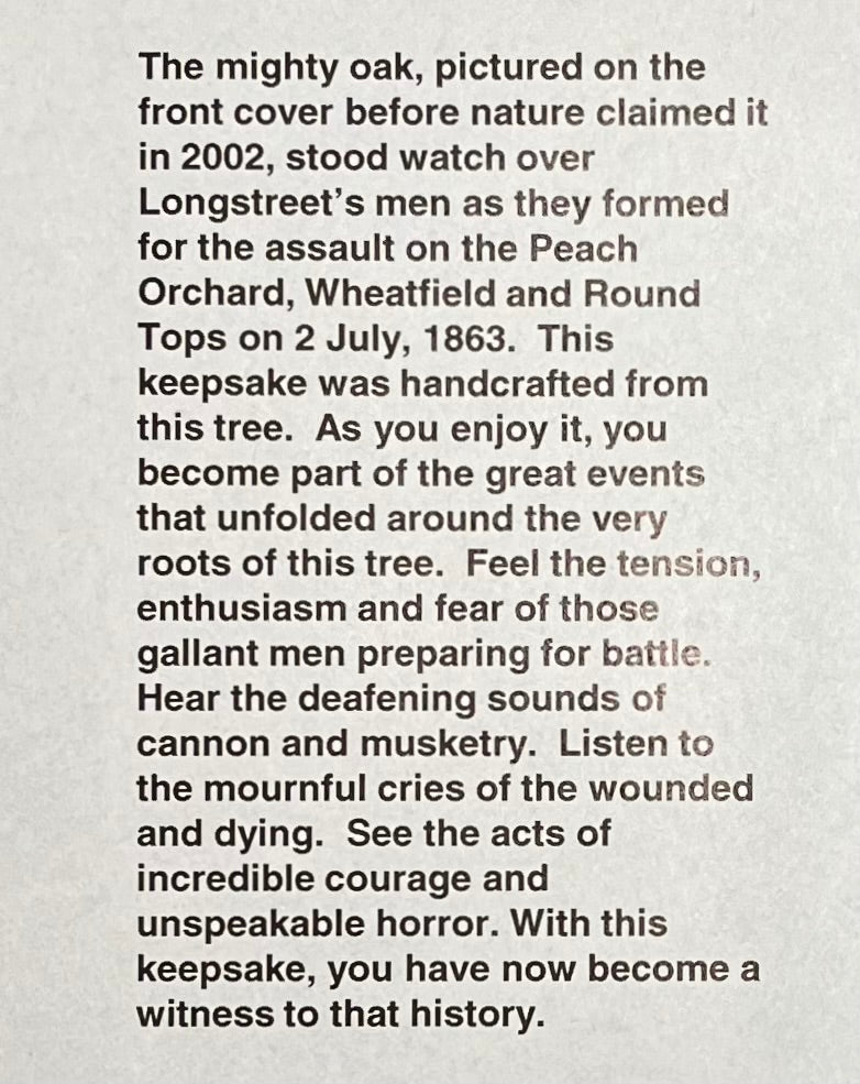 The Battle of Gettysburg - LTG James Longstreet’s (Witness Tree) Piece of Wood