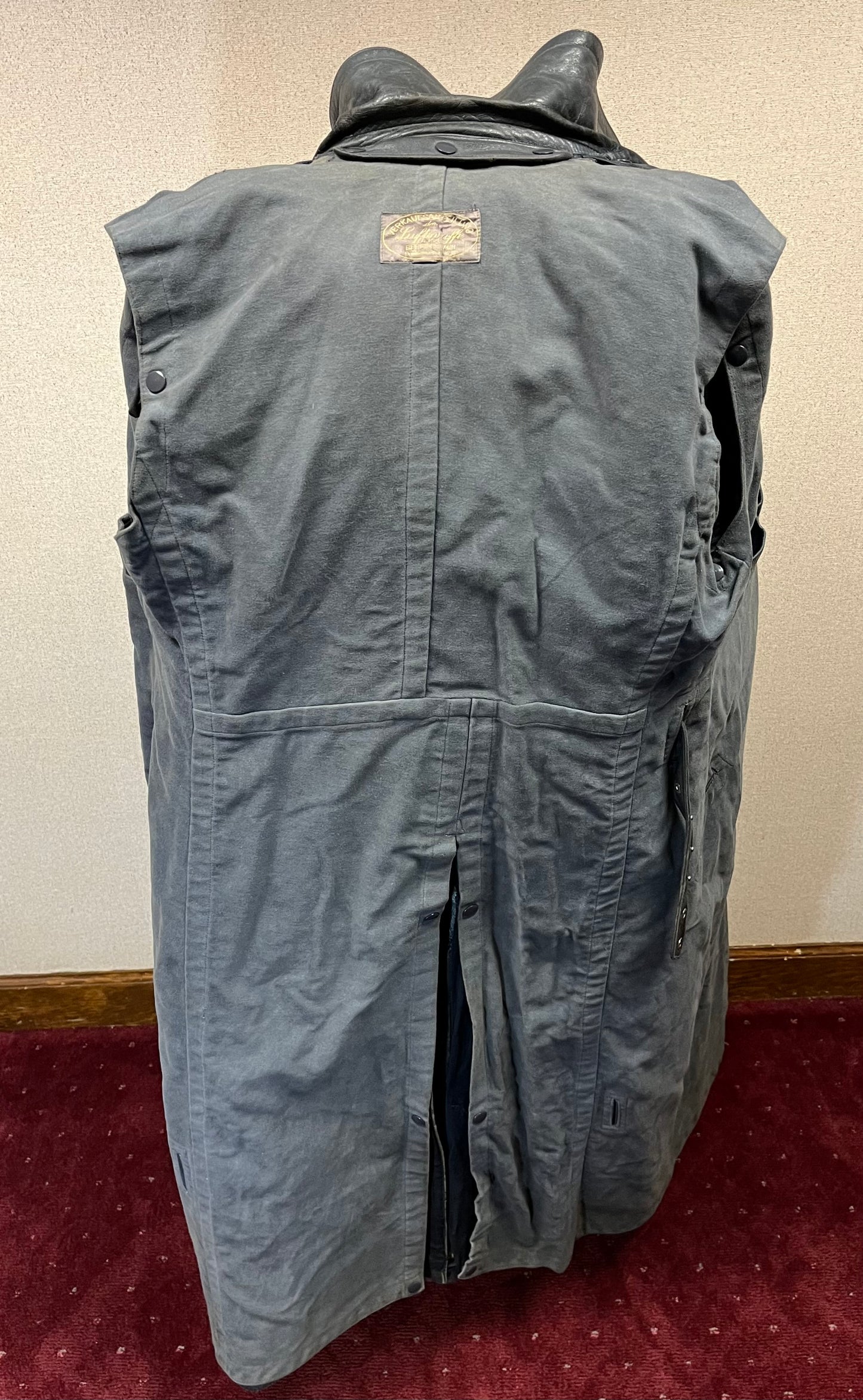 Authentic WW2 German Luftwaffe Leather Greatcoat Trench Coat W/  Shoulder Boards - Label & Name ￼