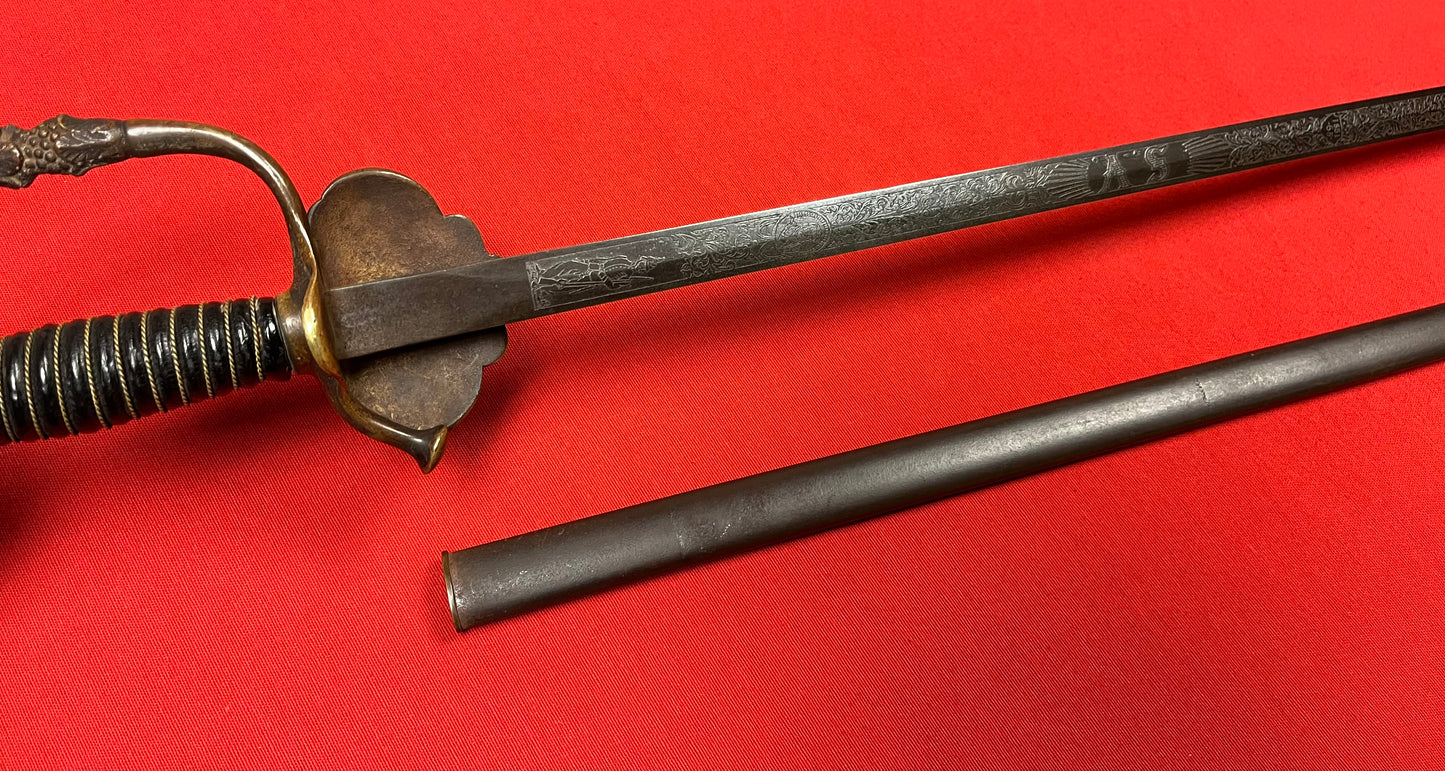 1800’s Sons of Veterans GAR Sword & Scabbard Etched Blade General Grant 1861-65
