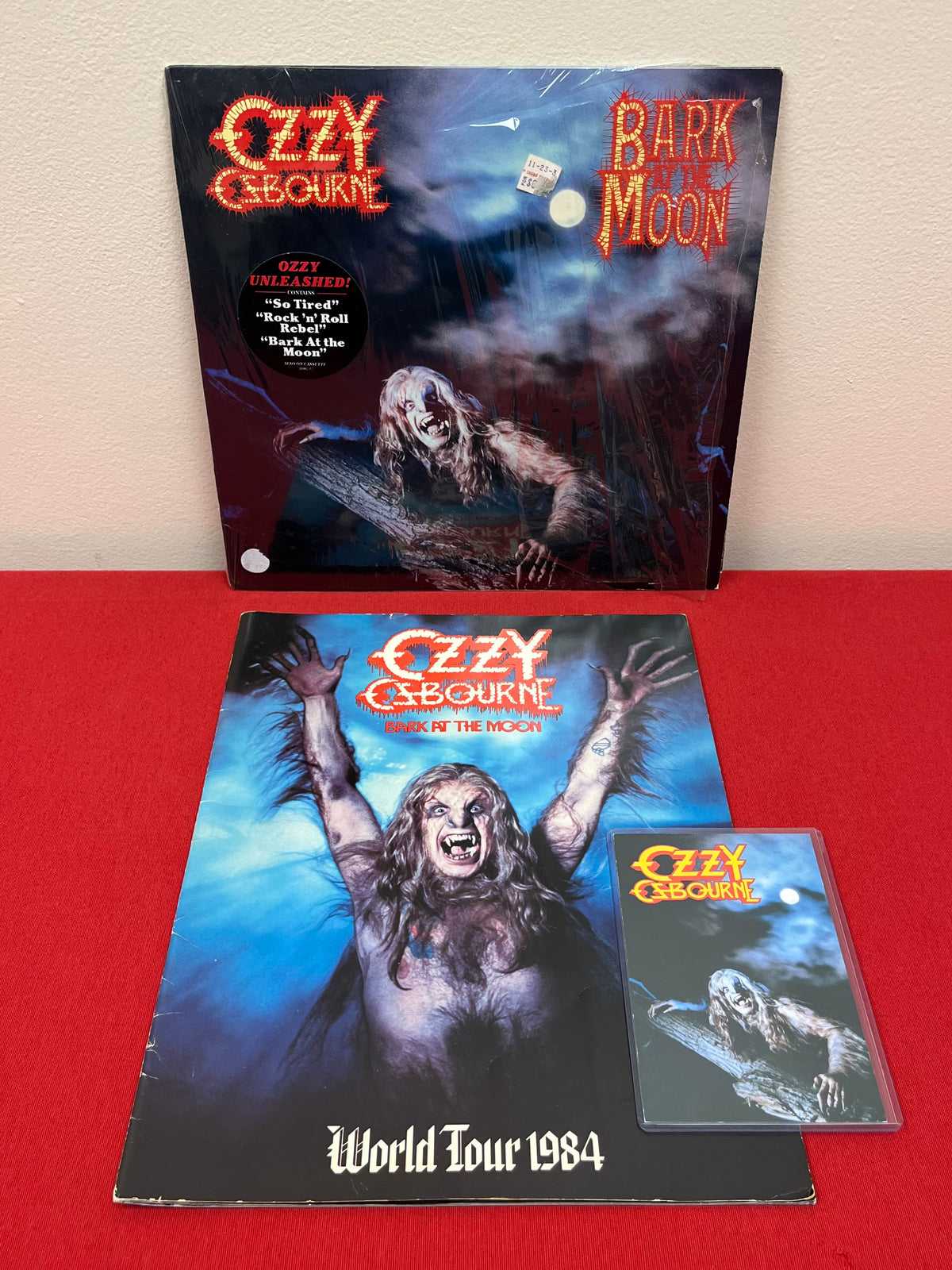 Ozzy Ozboure "Bark at the Moon" Grouping - LP Record,Tour Booklet & Postcard VTG 1980’s