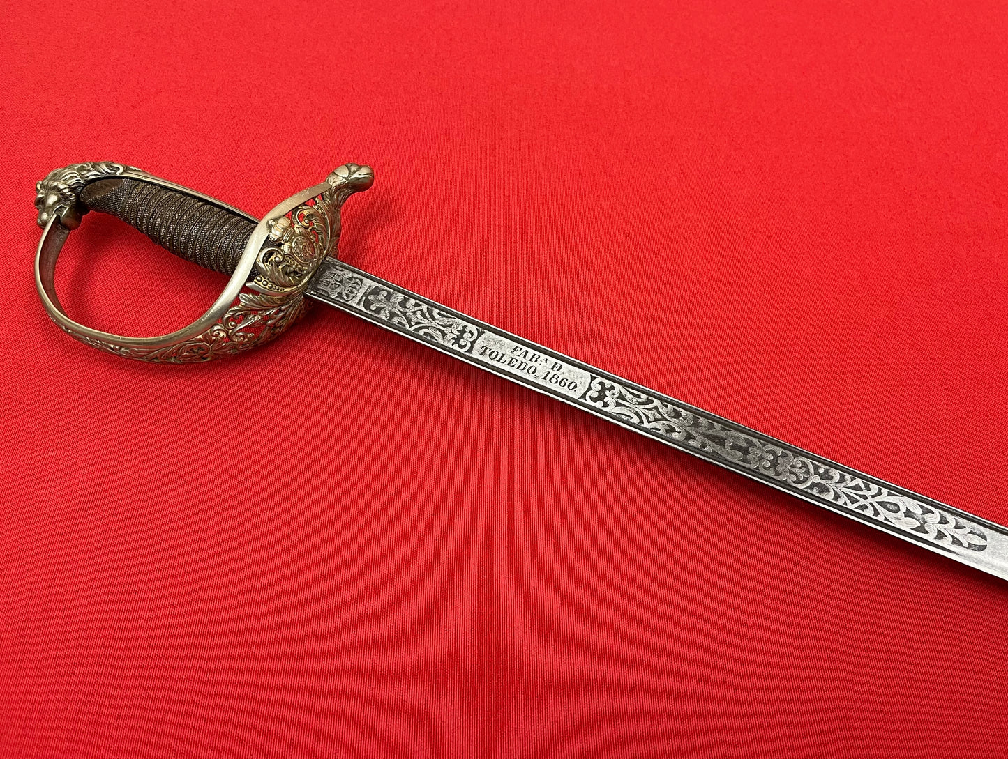 Pre-Spanish American War Spanish Officer’s (High Ranking) Silver Hilted Lions Head Sword Toledo Dated 1860