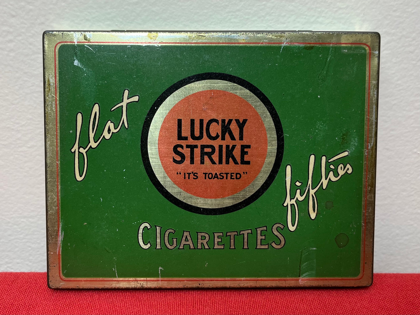 AUTHENTIC WWll ERA LUCKY STRIKE CIGARETTE CARTON & TIN W/ REPRODUCTION PACK
