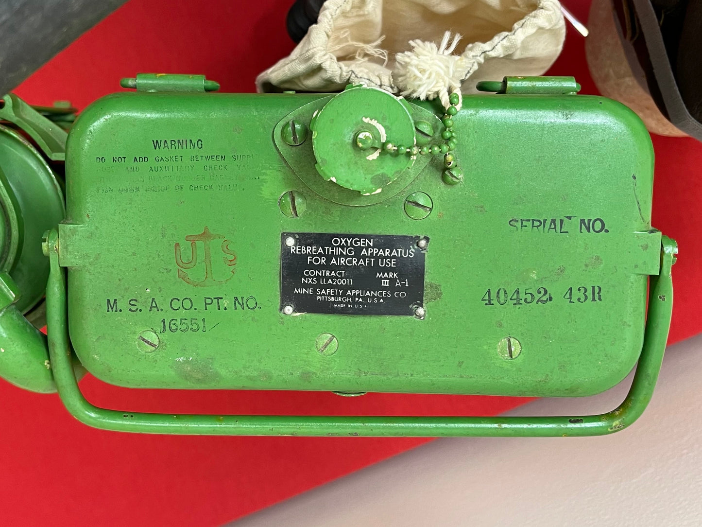 Original U.S. WWII Navy (Blimp) Rebreather Aircraft Breathing Apparatus + Mask & Oxygen Generating Cannister