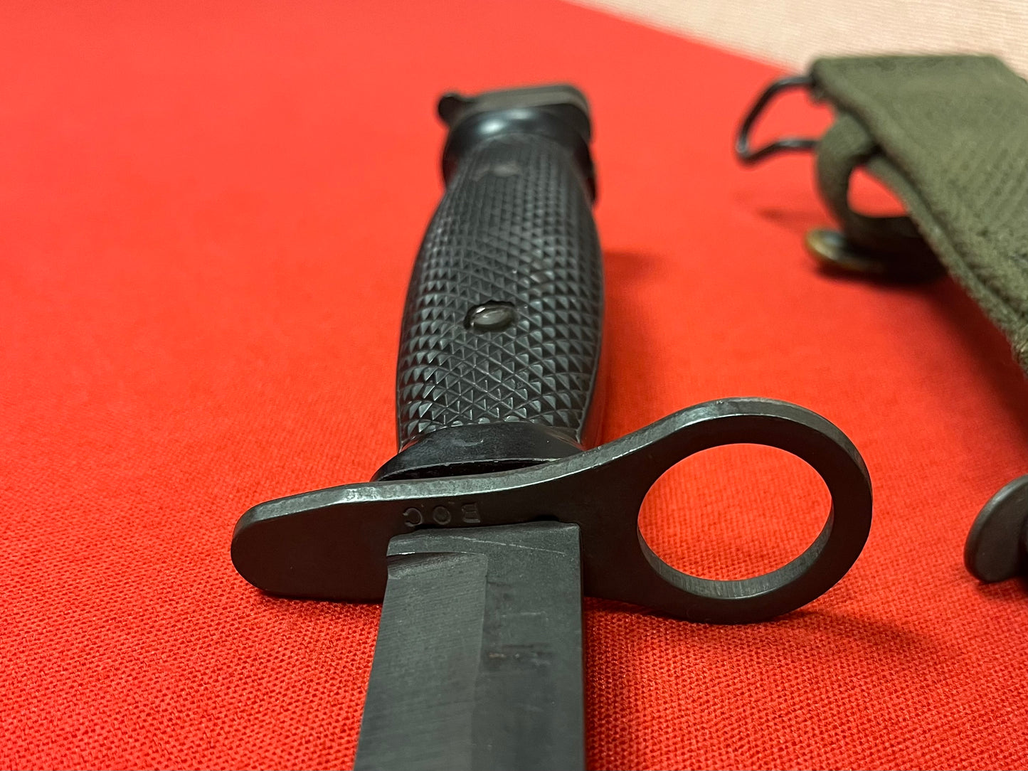 Vietnam War - U.S. M7 Bayonet/Fighting Knife by B.O.C W/I U.S.M8A1 PWH Scabbard 1969 M16 Rifle