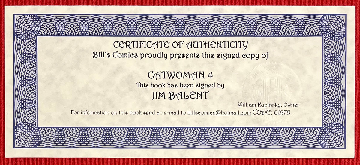 1993 Catwoman #4 (Signed) by Jim Balent Illustrator - DC Comics COA