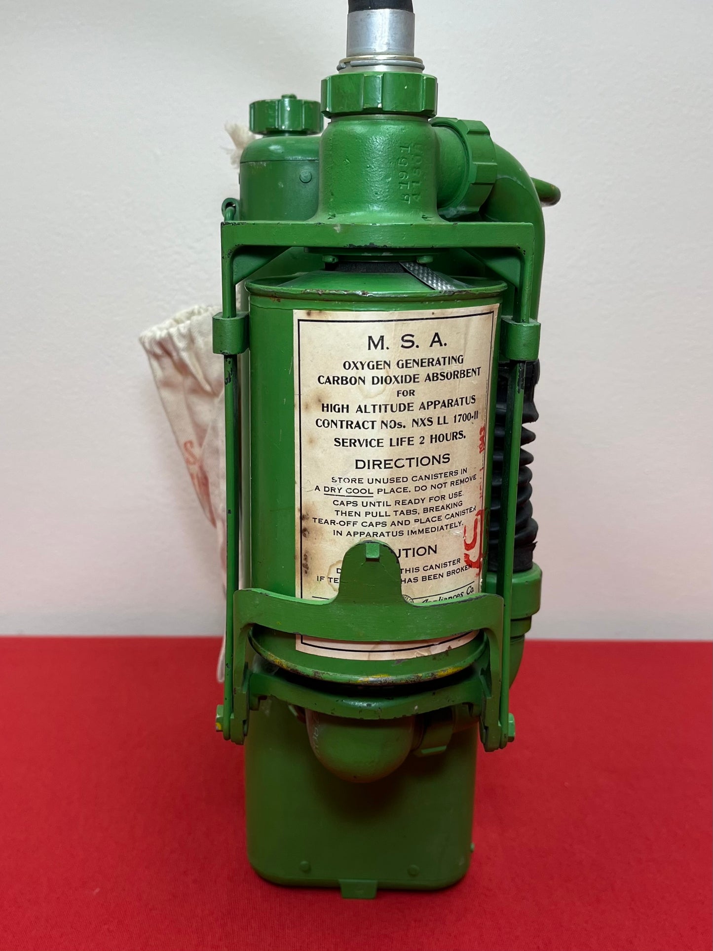 Original U.S. WWII Navy (Blimp) Rebreather Aircraft Breathing Apparatus + Mask & Oxygen Generating Cannister