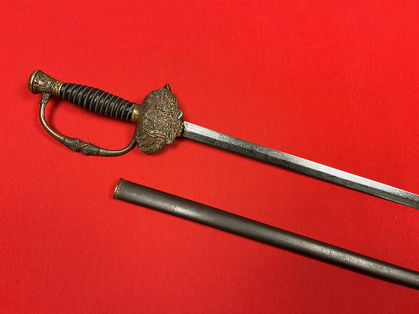 1800’s Sons of Veterans GAR Sword & Scabbard Etched Blade General Grant 1861-65