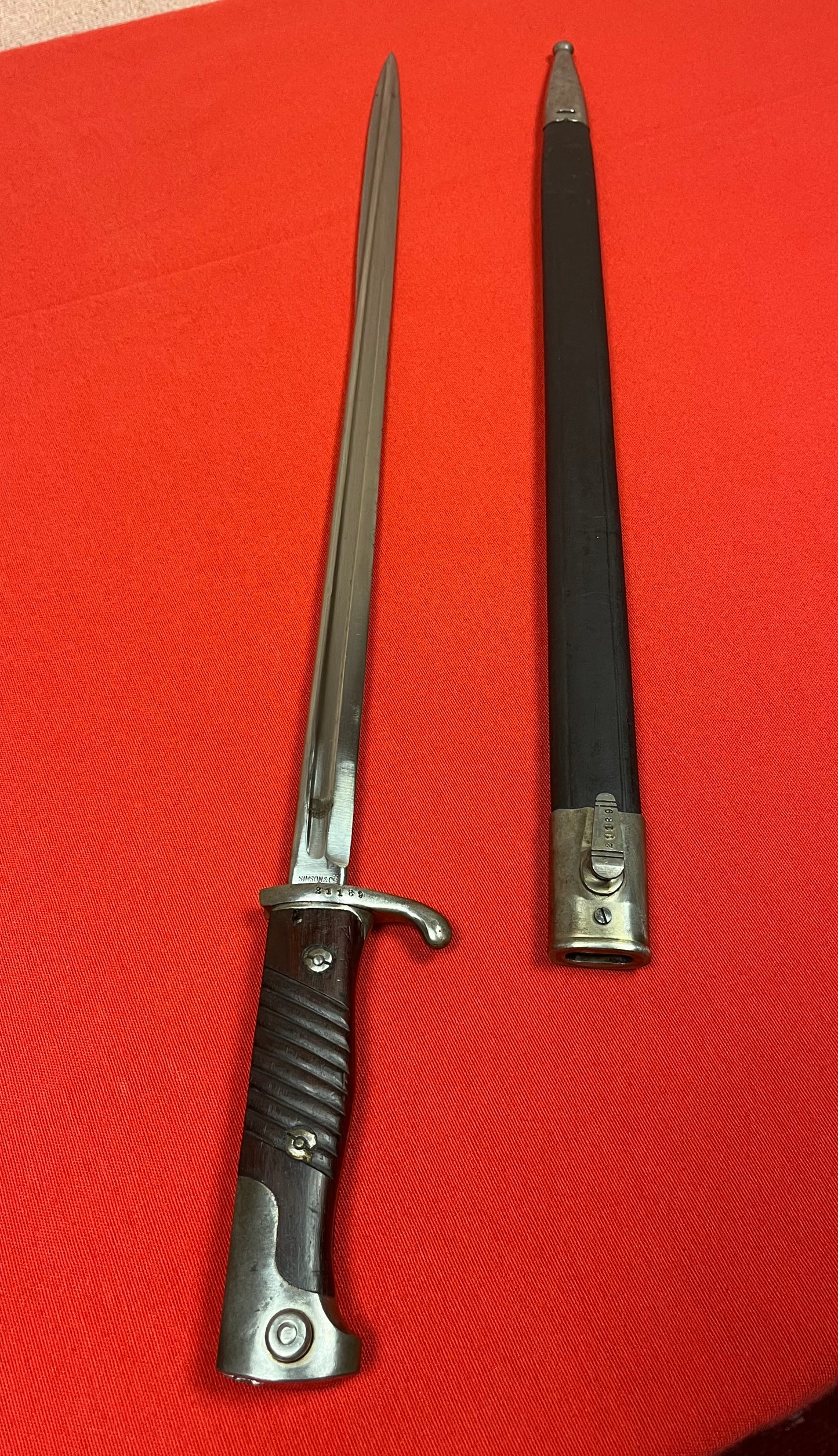 WW1 Era M1898 German "Quill Point" Bayonet W/ Matching Numbers by Simson & Co Suhl