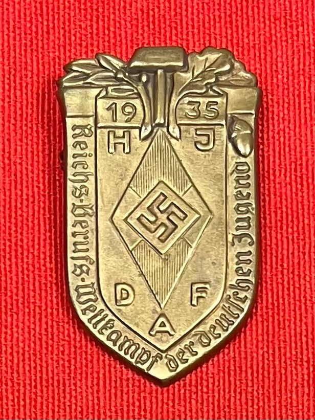 WW11 Era Hitler Youth HJ & DAF Joint Competition Tinnie Badge 1935 Dated