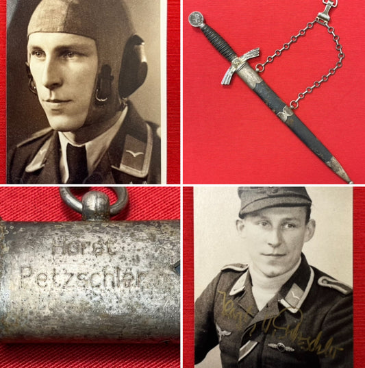 WWII German 1st Model Luftwaffe Dagger Personally Owned & Name Engraved to "Pilot" Horst Petzschler JG 31 & 51