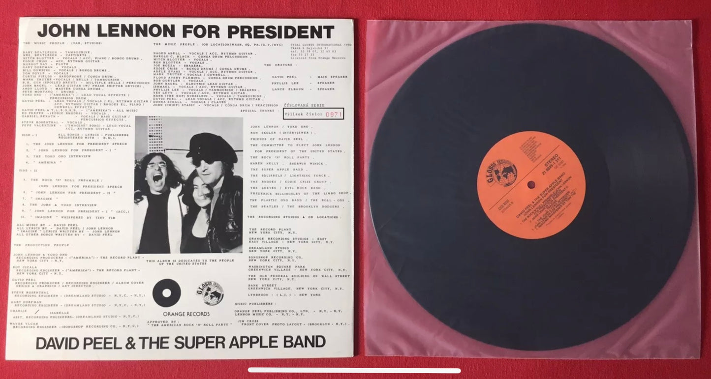 David Peel & The Super Apple Band / John Lennon for President / Czechoslovakia Pressing - Beatles