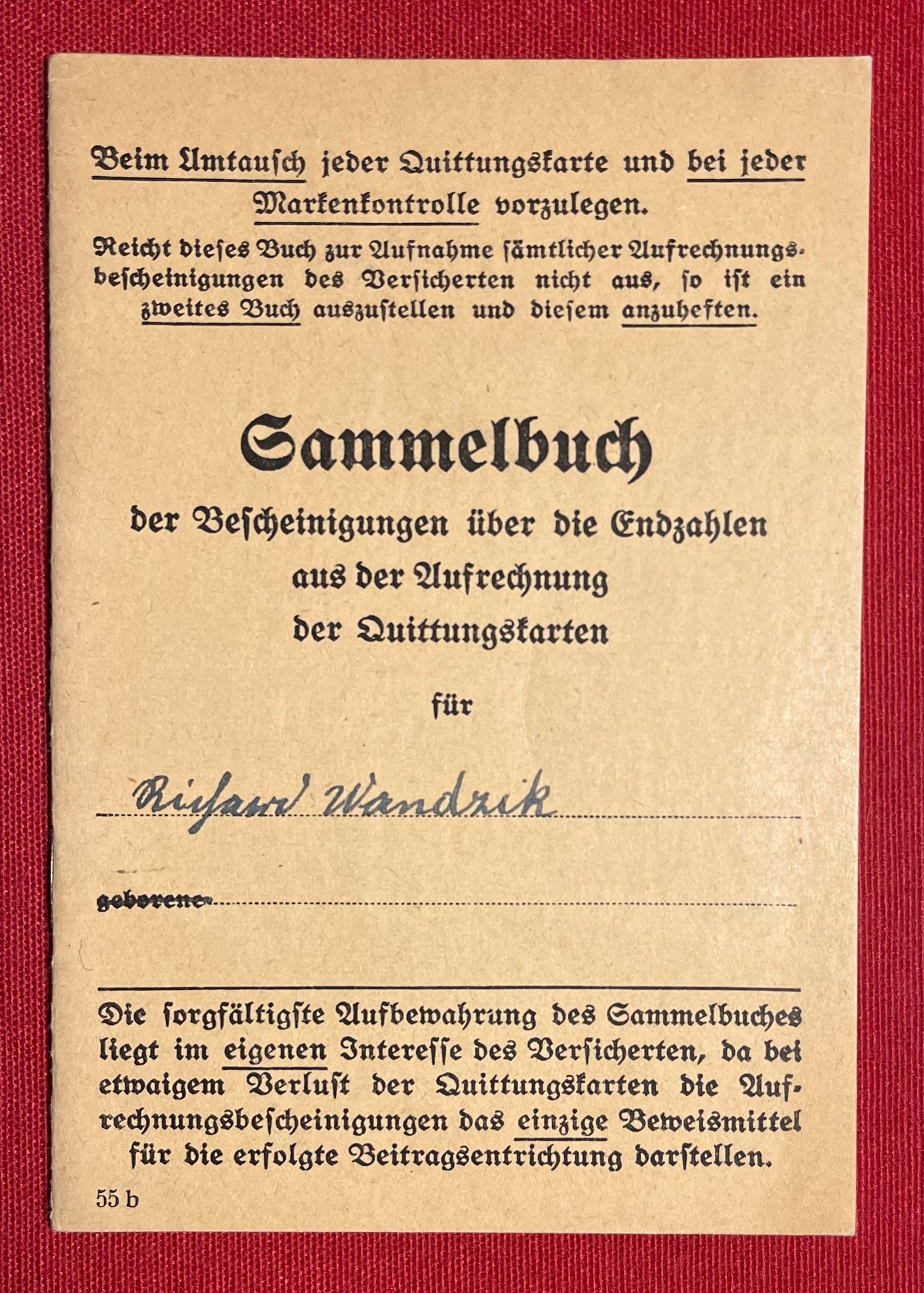 Original WW2 German Soldier's Disability Insurance Book & Photograph