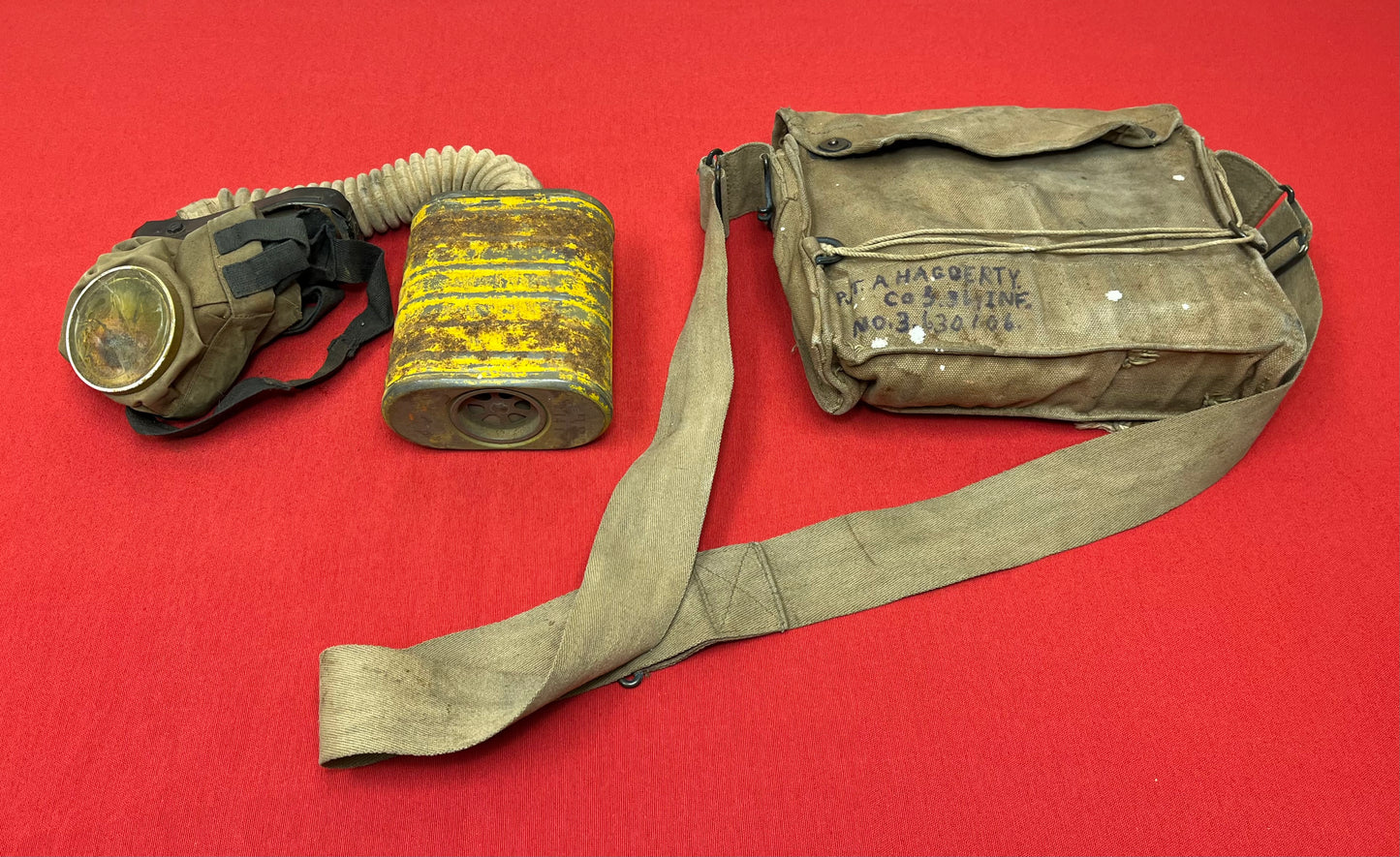 Original U.S. WWI M1917 SBR Gas Mask & Carry Bag - 91st Division Andrew Haggerty