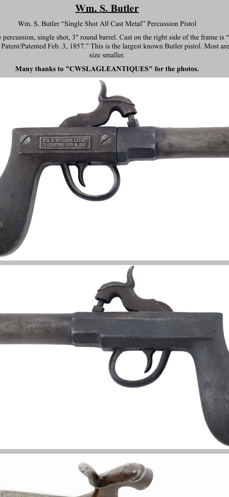 1857 William S. Butler (All-Cast) 41. Cal Percussion Boot Pistol - Civil War Era