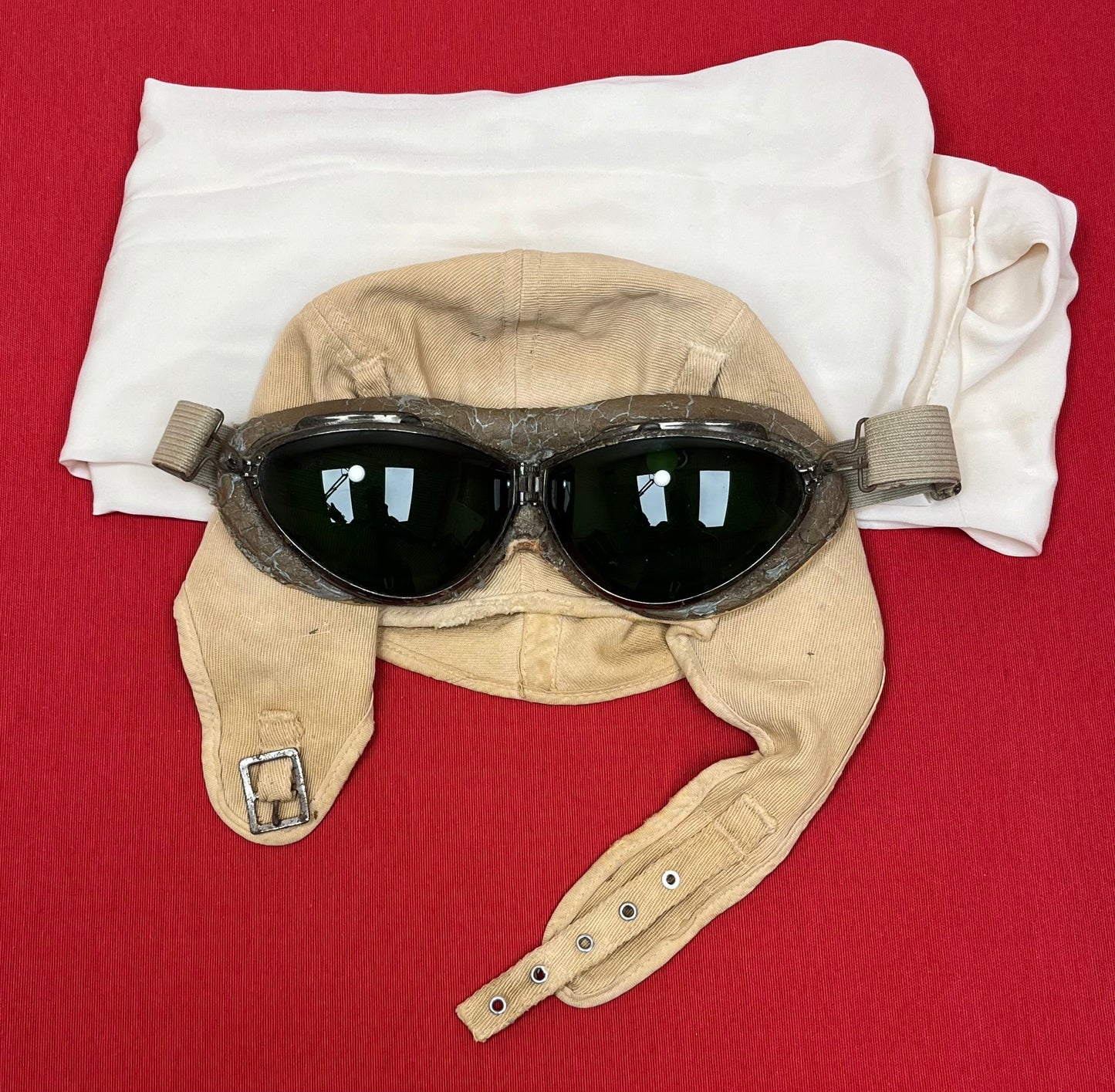 WW2 ERA U.S. NAVY MK-1 AVIATOR GOGGLES CAP & SCARF