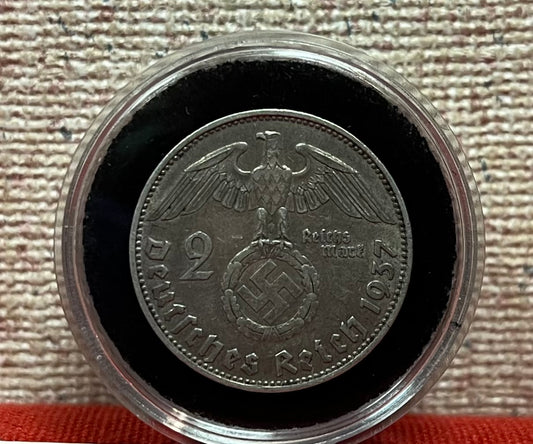 WW2 GERMAN SILVER COIN “2 REICHSMARK” 1939 / PAUL VON HINDENBURG .900 %