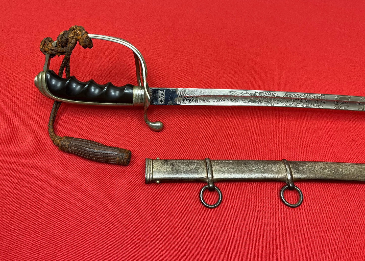 WW2 Era U.S. M1902 Officer’s Sword & Scabbard W/ Knot ENGRAVED
