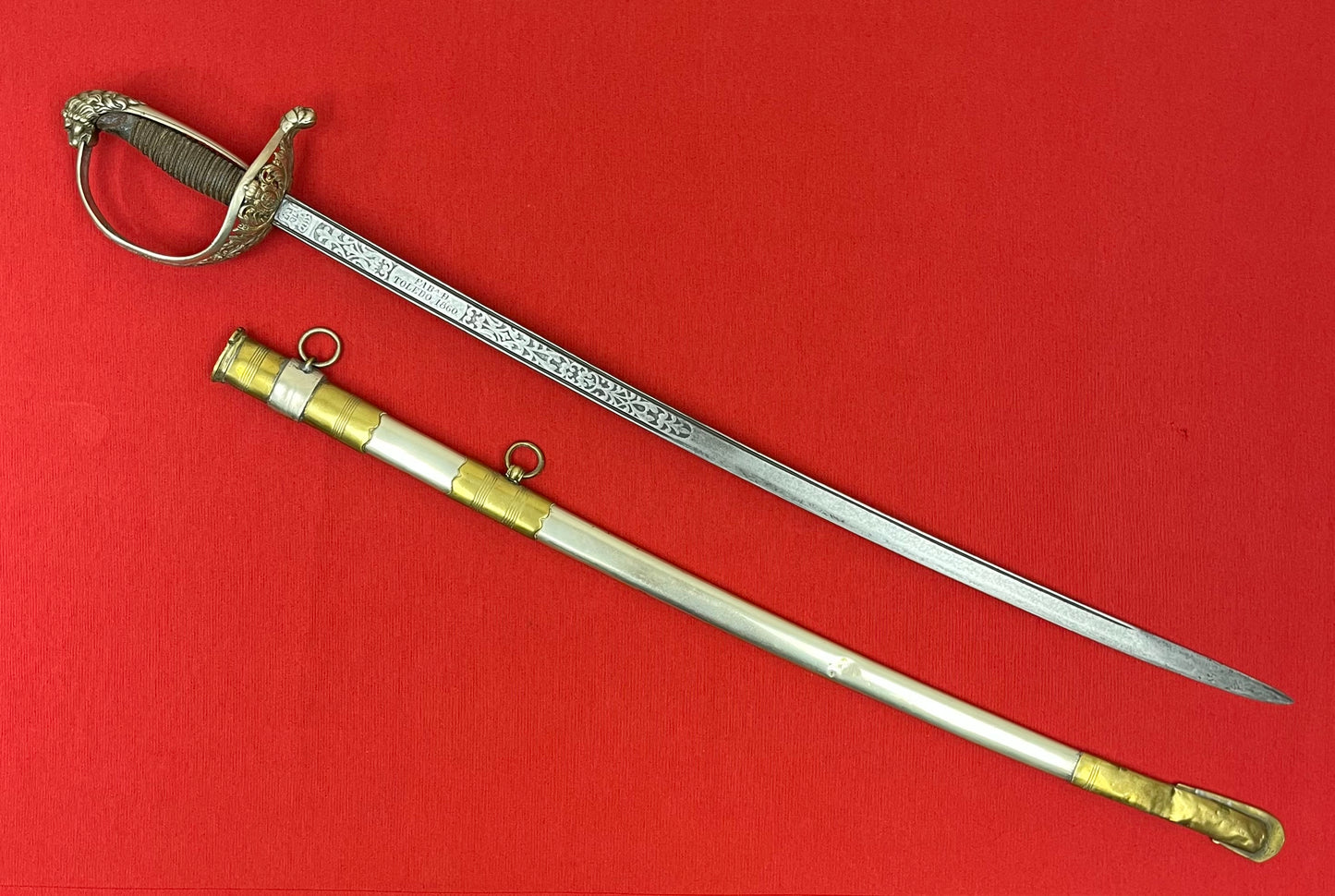 Pre-Spanish American War Spanish Officer’s (High Ranking) Silver Hilted Lions Head Sword Toledo Dated 1860
