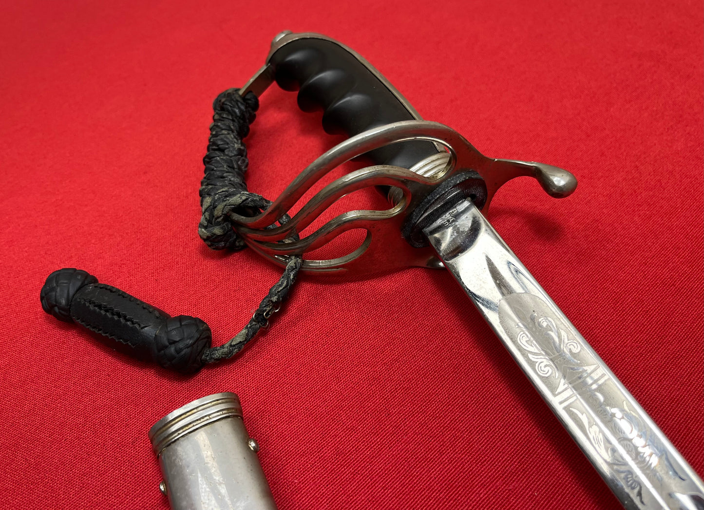 WW2 Era U.S. M1902 Officer’s Sword & Scabbard W/ Knot ENGRAVED