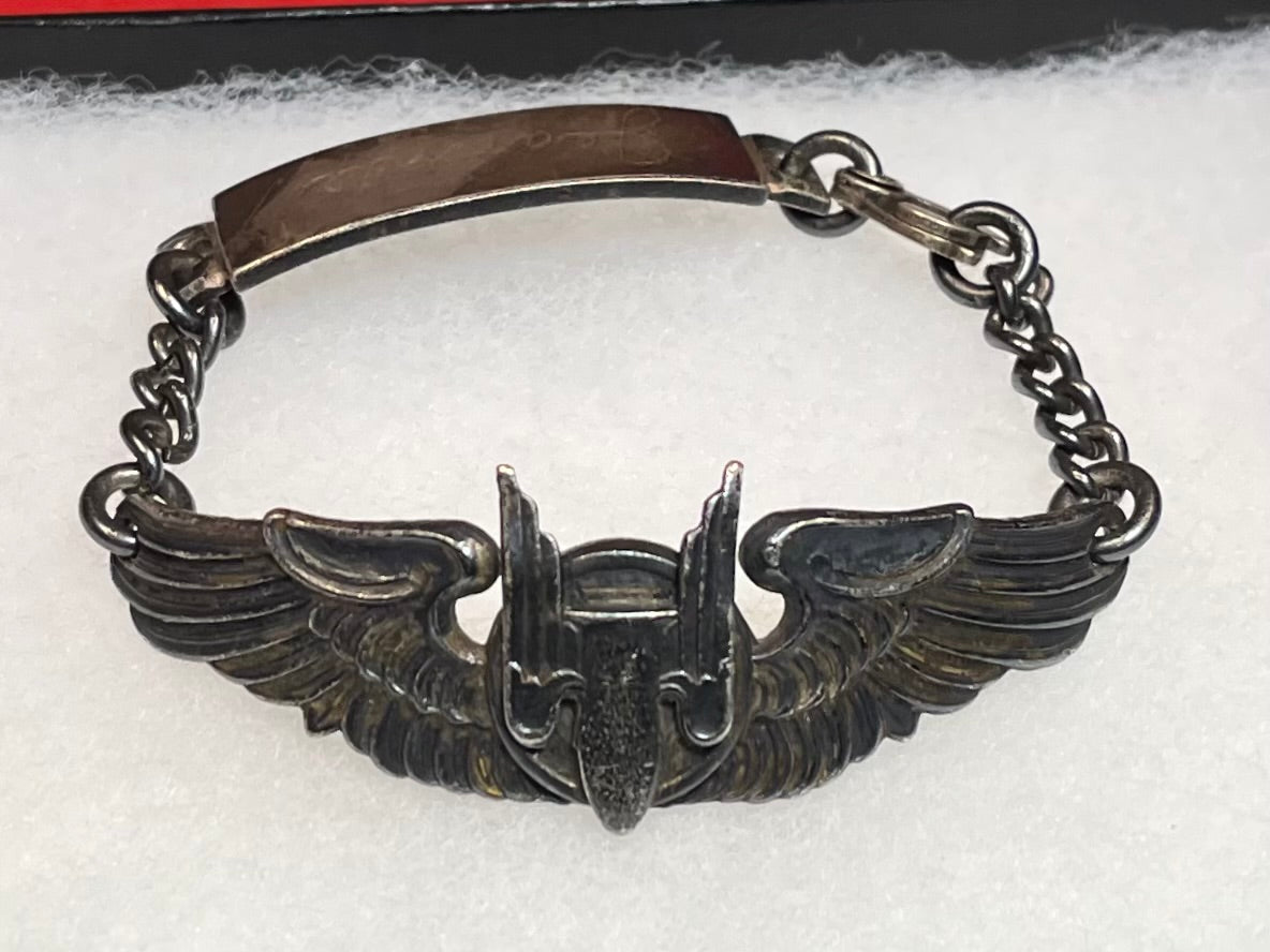WWII USAAF 3” AERIAL GUNNER WINGS BRACELET - .925 STERLING