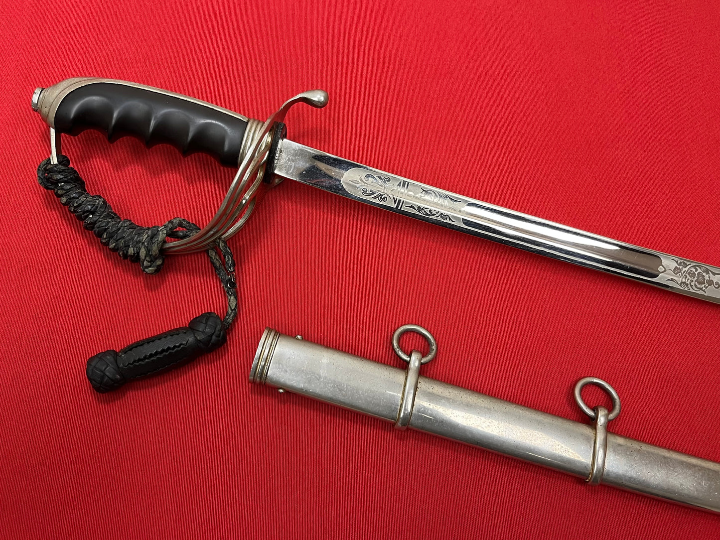WW2 Era U.S. M1902 Officer’s Sword & Scabbard W/ Knot ENGRAVED