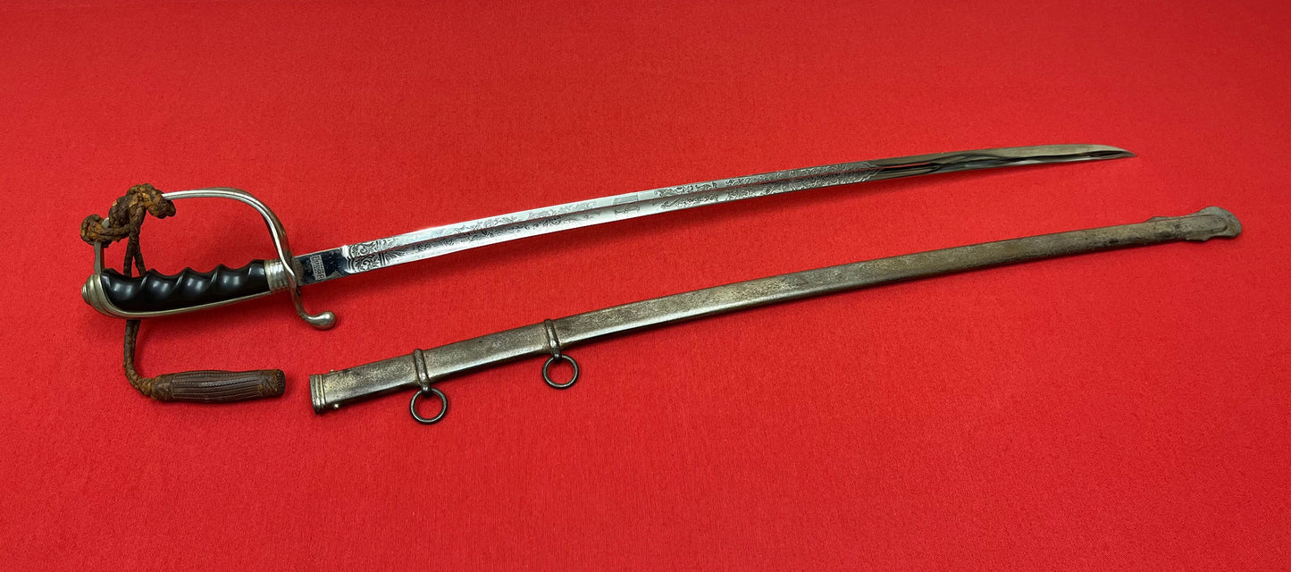 WW2 Era U.S. M1902 Officer’s Sword & Scabbard W/ Knot ENGRAVED