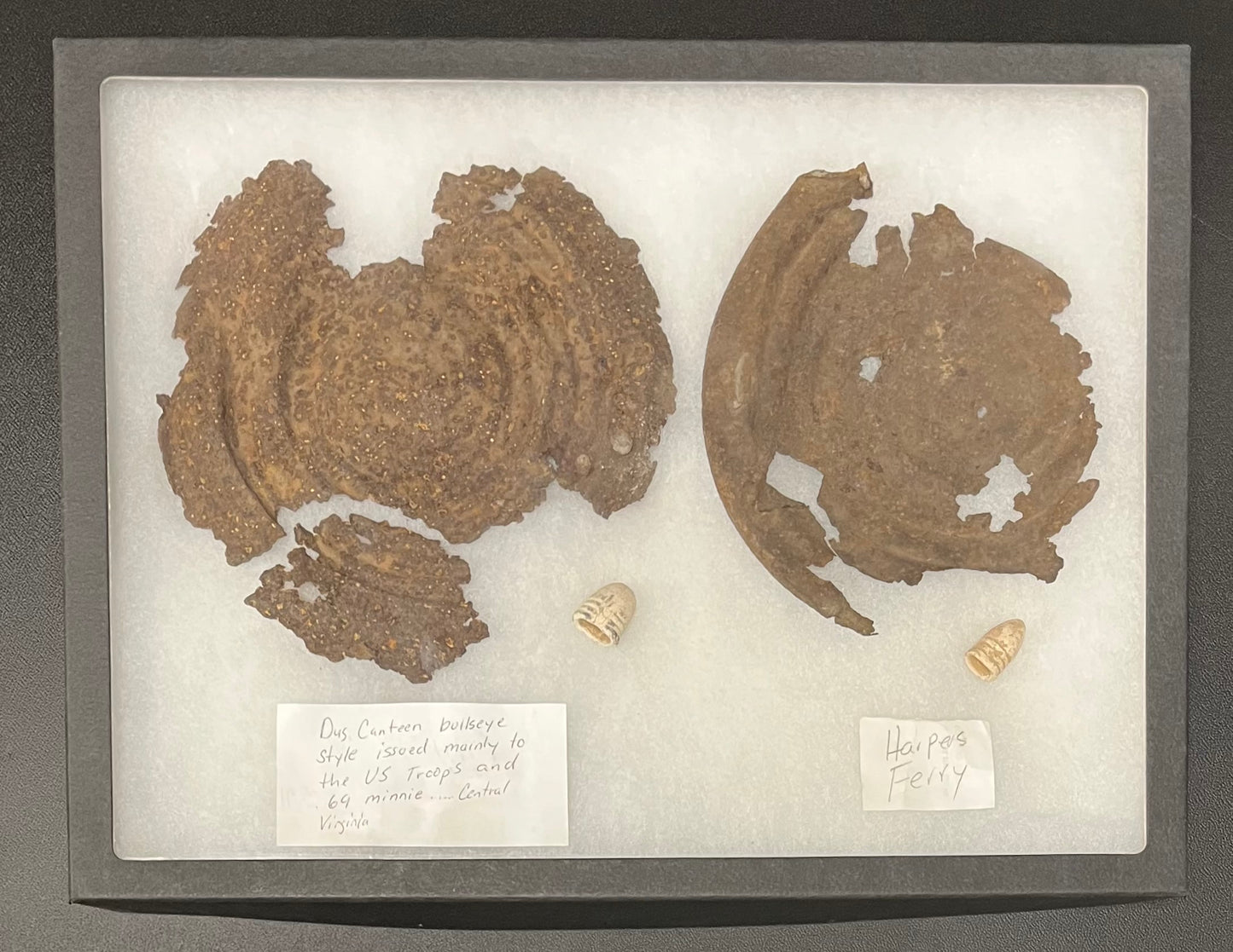 Civil War Relic Canteen and Bullet Collection Harper’s Ferry-Central Virginia in Case