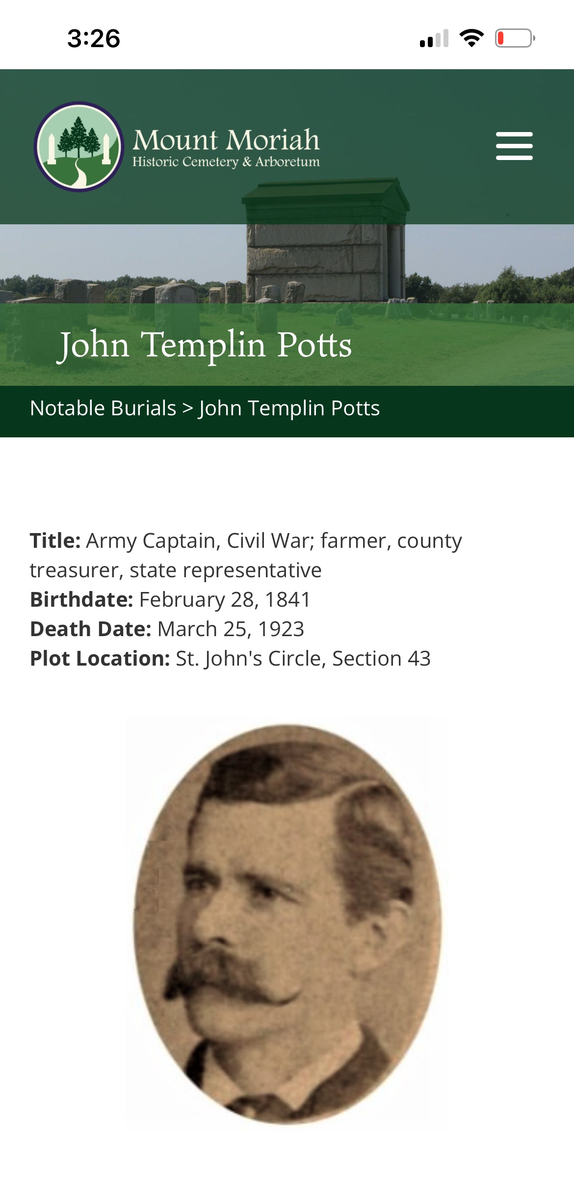 Civil War Soldier’s CVD Image - Lt. John Potts Wounded Antietam & Fredericksburg