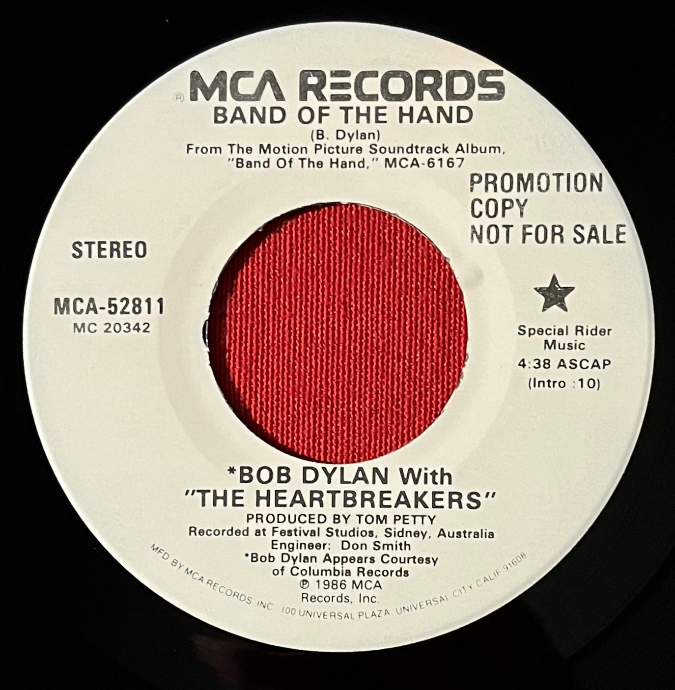 BOB DYLAN & HEARTBREAKERS- Band Of The Hand / White Label (PROMO) Copy 45 RPM RECORD