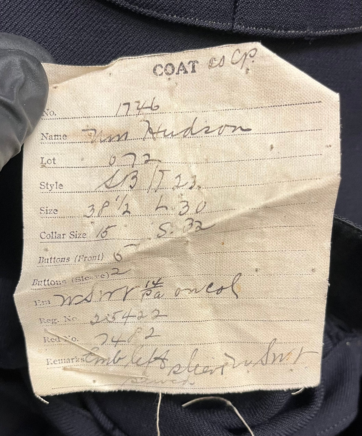 U.S. SPANISH AMERICAN WAR VETERAN’S UNIFORM - 14TH P.A. (NAMED) WILLIAM HUDSON