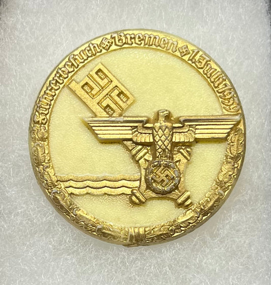 1939 Führerbesuch Bremen Day badge “ Fuhrer visits Bremen” WW2 Era German Tinnie
