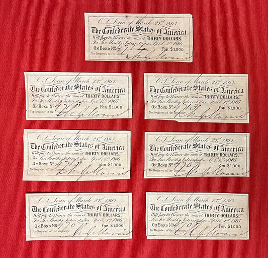 Authentic 1863 C.S.A $30 Civil War Confederate Bond/Notes